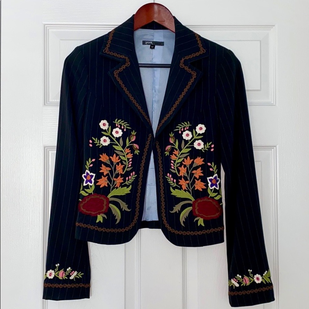 🌹Yank American pinstripe floral embroidered jacket